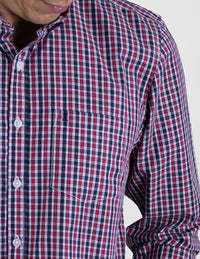 Camisa Para Caballero Manga Larga Estilo Cuadros Rojo y Azul