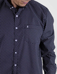 Camisa Para Caballero Manga Larga Estilo Estampado Azul Marino