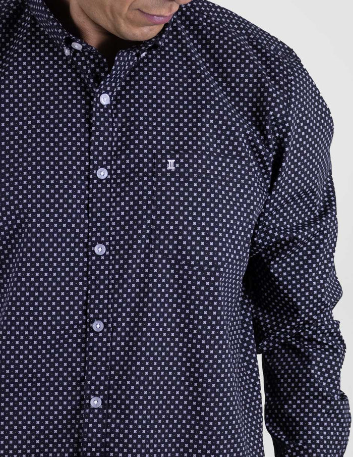 Camisa Para Caballero Manga Larga Estilo Estampado Azul Marino