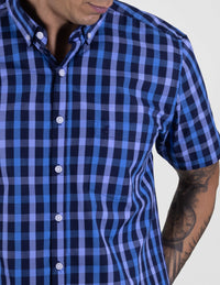 Camisa Para Caballero Casual Manga Corta Cuadros Azul Marino