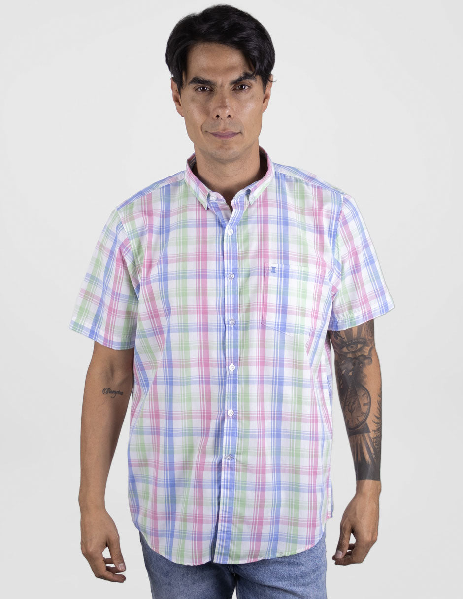 Camisa Para Caballero Casual Manga Corta Cuadros Multicolor