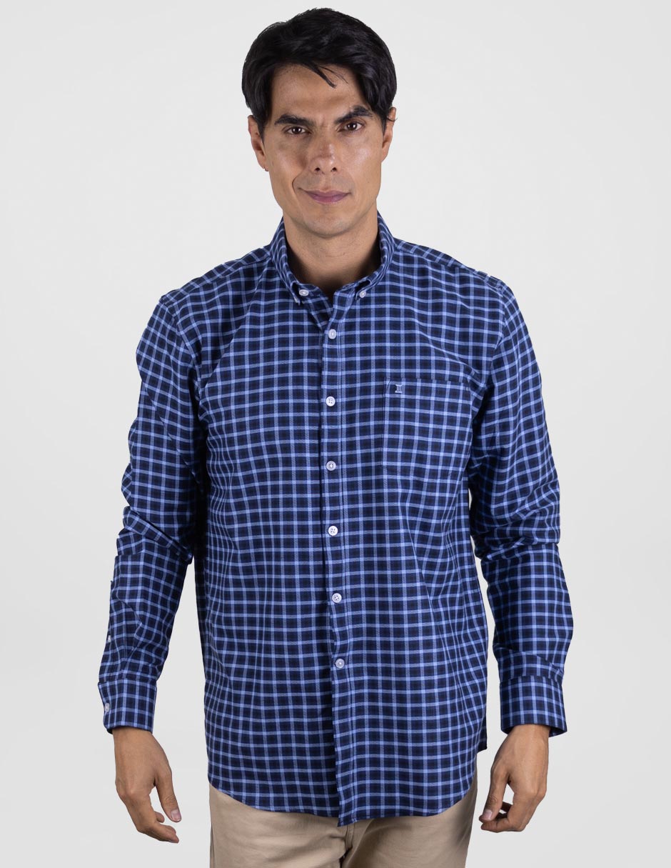 Camisa Casual Para Caballero Manga Larga Estilo Cuadros 100% Algodón