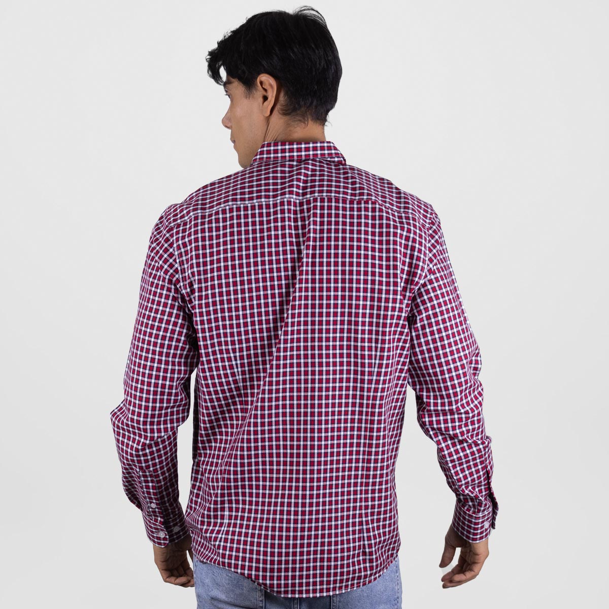 Camisa de Vestir de Bambú Casual de Cuadros Rojos