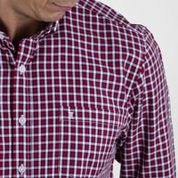 Camisa de Vestir de Bambú Casual de Cuadros Rojos