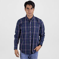 Camisa de Manga Larga Casual Azul Marino de Cuadros