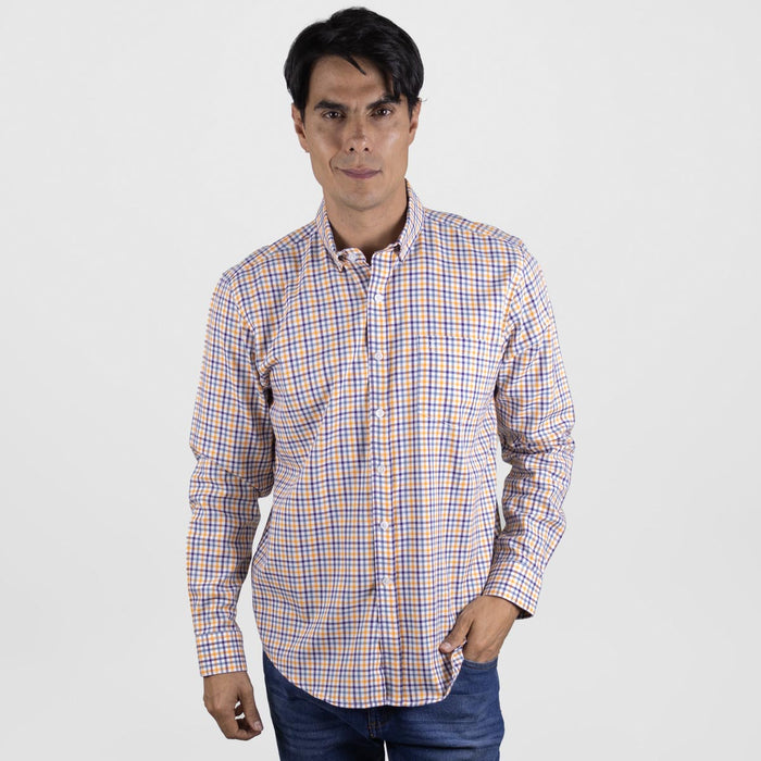 Camisa Casual de Algodón Manga Larga Cuadros Multicolor