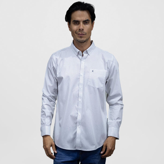 Camisa Casual Para Caballero Estilo Estampado Blanca 100% Algodón