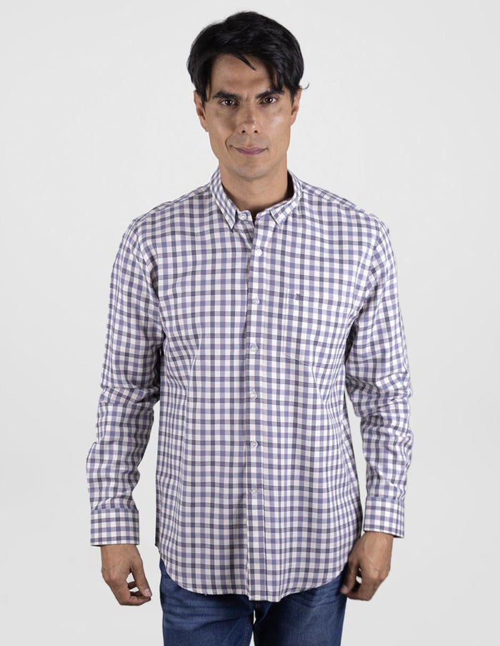 Camisa  Manga Larga Cuadro Multicolor 100% Algodón 2409112