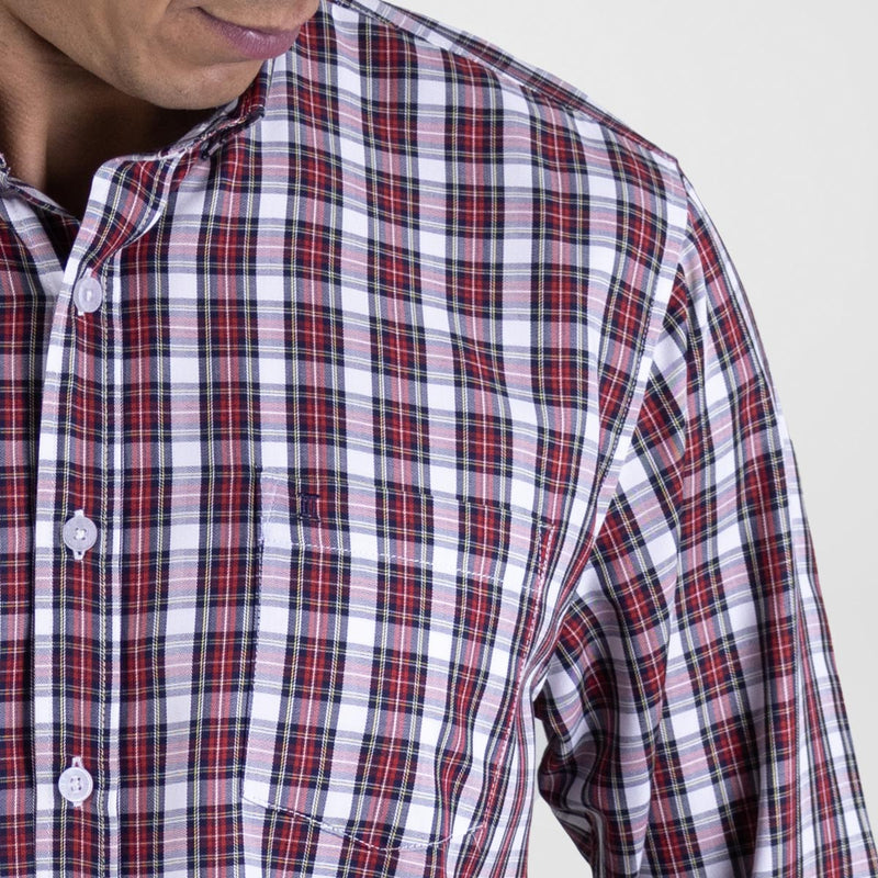 Camisa Manga Larga Casual Estilo Cuadros Roja de Bambú