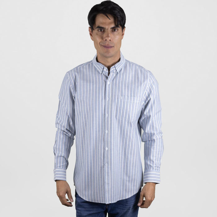 Camisa de Manga Larga Casual de Rayas Azul 100% Algodón