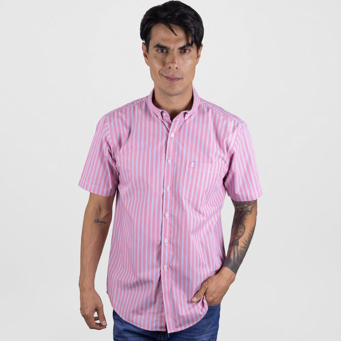 Camisa Manga Corta Estilo Rayas Rosa de Bambú