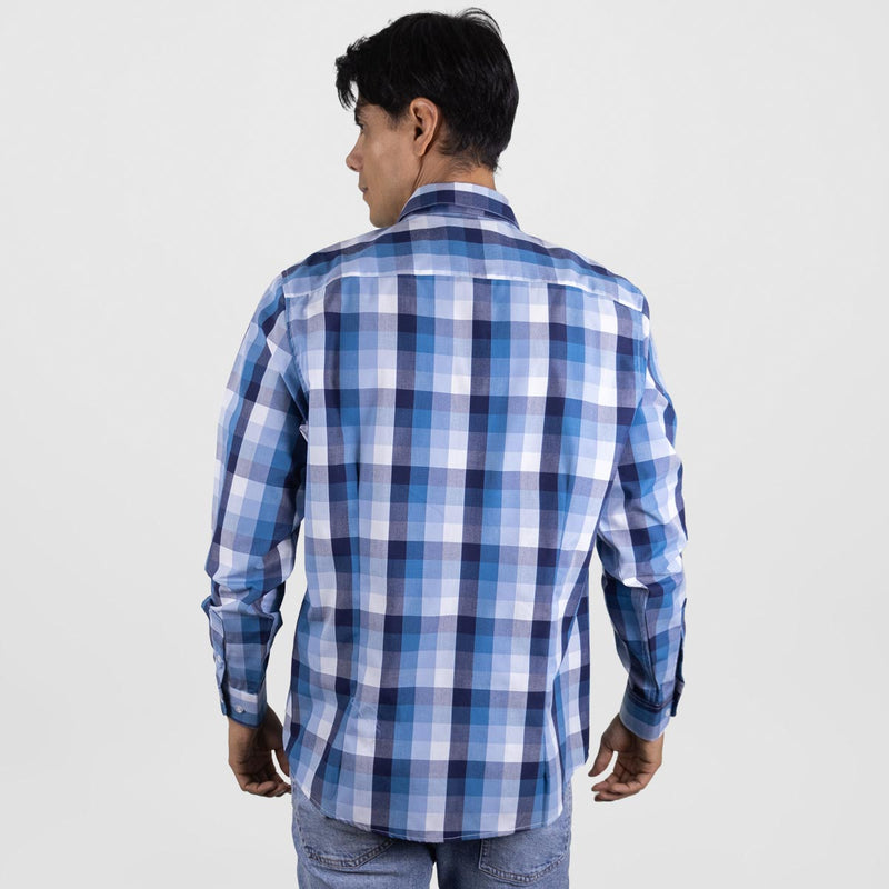 Camisa Manga Larga Casual Para Caballero Estilo Cuadros Azul