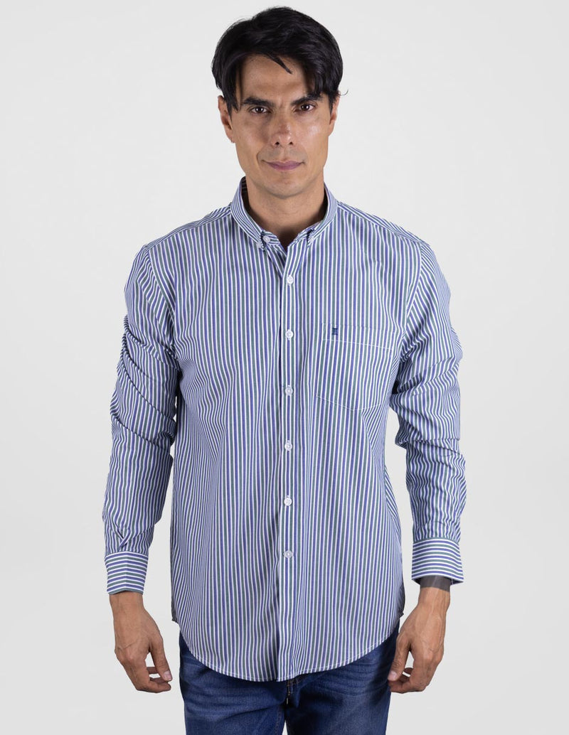 Camisa Casual Para Caballero Manga Larga Estilo Rayas