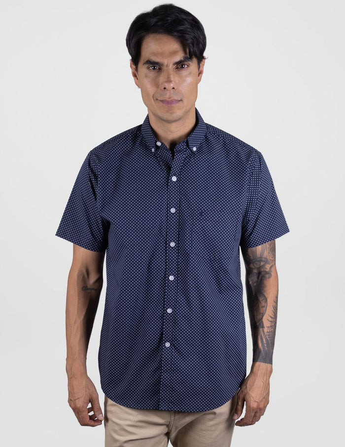 Camisa Casual Manga Corta Estampado Color Azul Marino