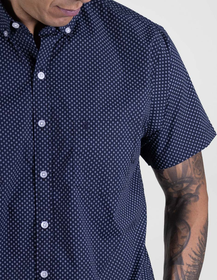 Camisa Casual Manga Corta Estampado Color Azul Marino