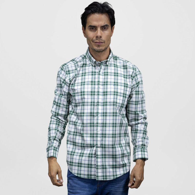 Camisa Manga Larga de Cuadros Verde de Algodón