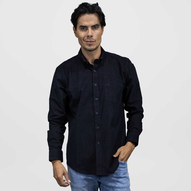 Camisa Para Hombre de Pana Manga Larga Lisa Negra 2410232