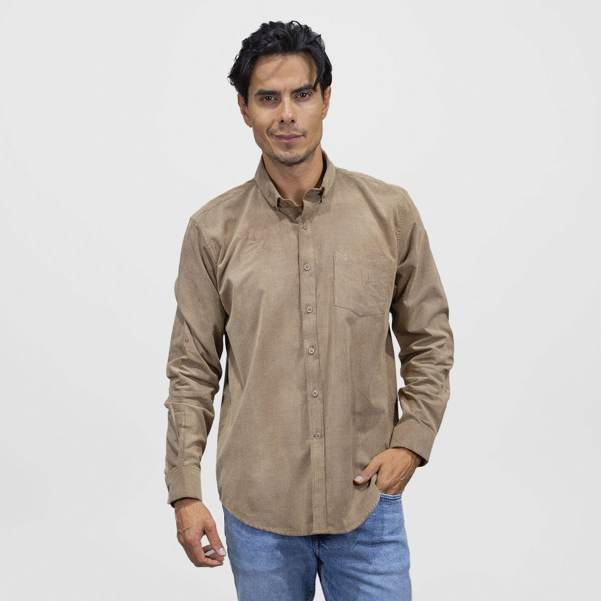 Camisa de Pana Manga Larga Beige Para Caballero