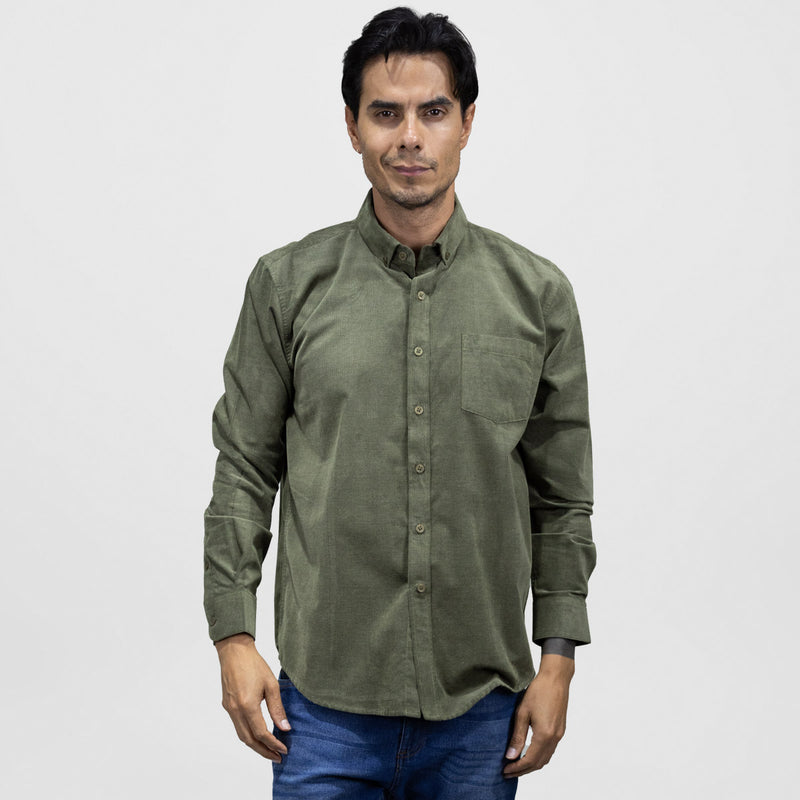 Camisa Casual Verde Musgo Pana Manga Larga