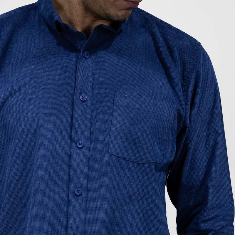 Camisa Azul Marino Manga Larga Casual de Pana