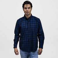 Camisa Para Hombre de Pana Manga Larga Cuadros Azul Marino