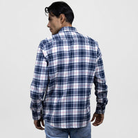 Camisa Casual de Franela Manga Larga Azul Estilo Cuadros