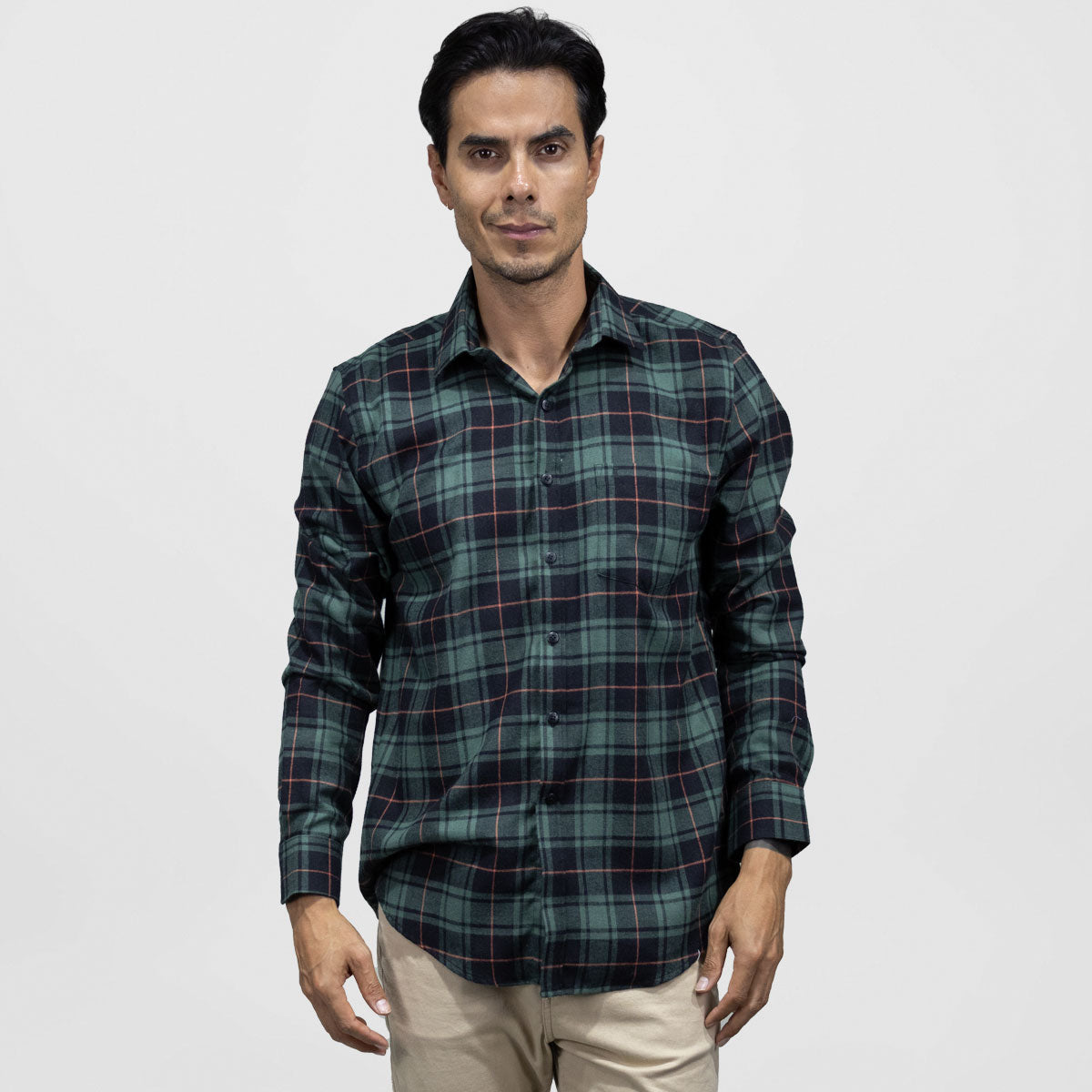 Camisa Franela Verde Cuadros con Manga Larga 2410268