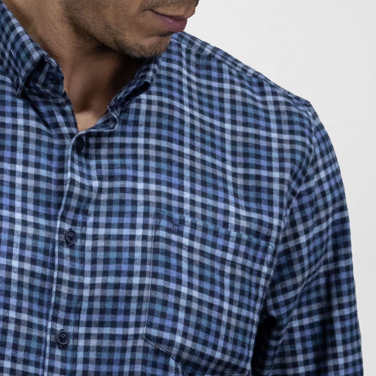 Camisa de Franela Casual Manga Larga Azul Acero Estilo Cuadros