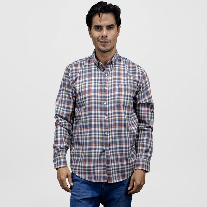 Camisa Casual de Franela Manga Larga Gris Estilo Cuadros