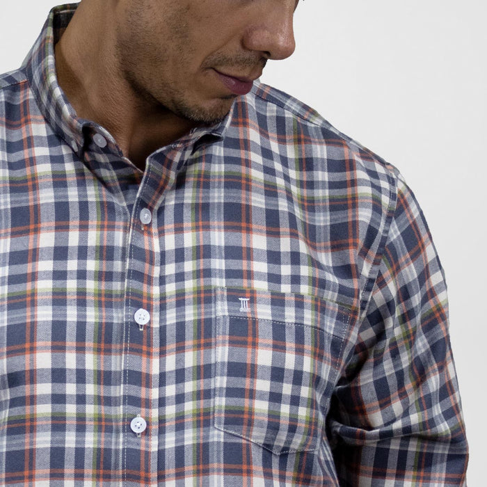 Camisa Casual de Franela Manga Larga Gris Estilo Cuadros