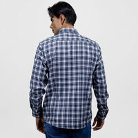 Camisa de Franela Manga Larga Estilo Cuadros Azul Para Caballero