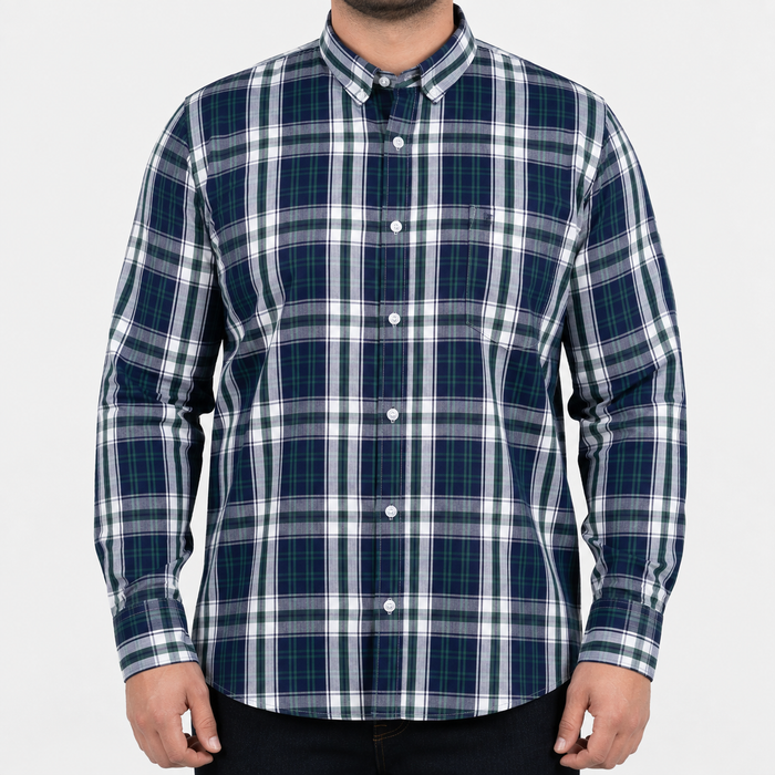 Camisa Cuadros Azul Manga Larga 100% Algodón 2416040