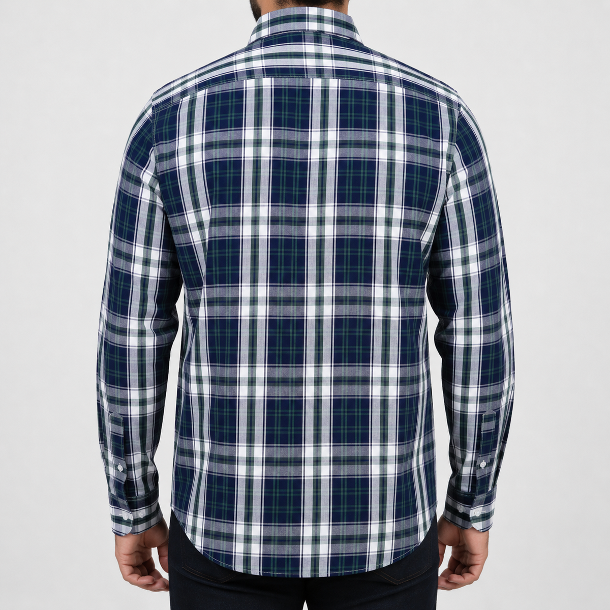 Camisa Cuadros Azul Manga Larga 100% Algodón 2416040