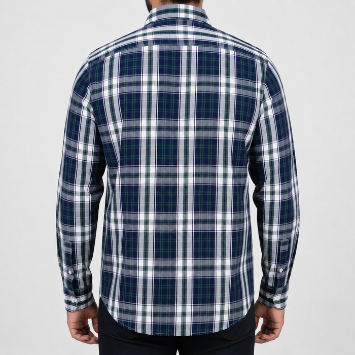 Camisa Cuadros Azul Manga Larga 100% Algodón 2416040