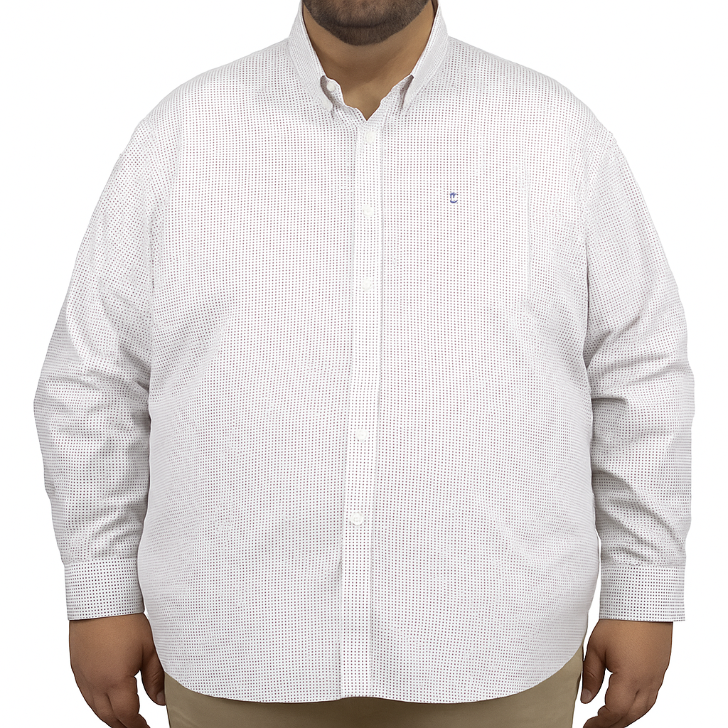 Camisa Blanca con Estampado de Manga Larga 100% Algodón Talla Extra 2502009