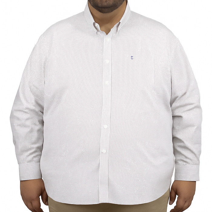Camisa Blanca con Estampado de Manga Larga 100% Algodón Talla Extra 2502009