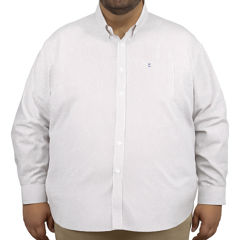 Camisa Blanca con Estampado de Manga Larga 100% Algodón Talla Extra 2502009