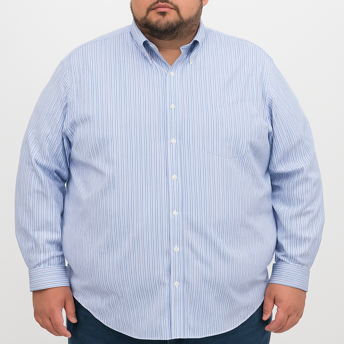 Camisa de Rayas Azul con Manga Larga Talla Extra 100% Algodón 2507046