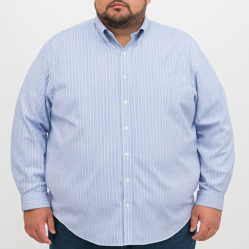 Camisa de Rayas Azul con Manga Larga Talla Extra 100% Algodón 2507046