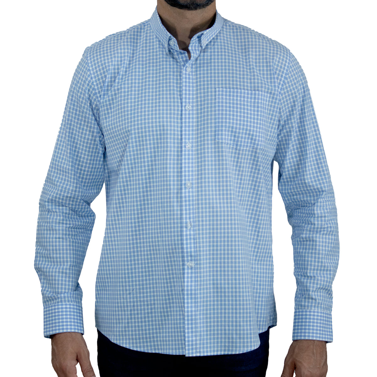 Camisa Azul Cuadros Manga Larga 100% Algodón 2505048