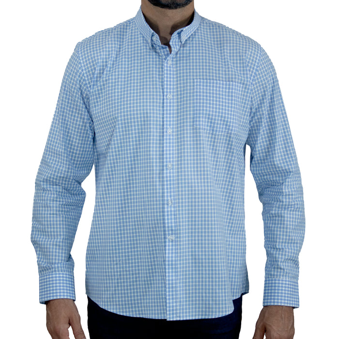 Camisa Azul Cuadros Manga Larga 100% Algodón 2505048