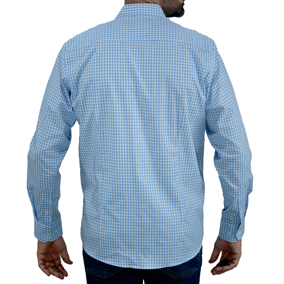 Camisa Azul Cuadros Manga Larga 100% Algodón 2505048