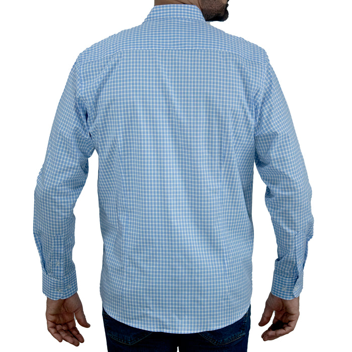 Camisa Azul Cuadros Manga Larga 100% Algodón 2505048