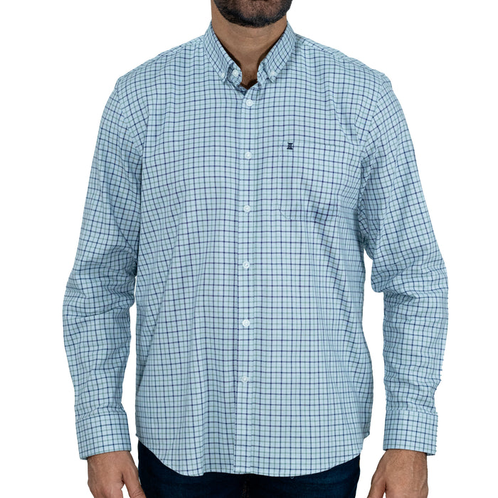 Camisa Azul Cuadros Manga Larga 100% Algodón 2510256