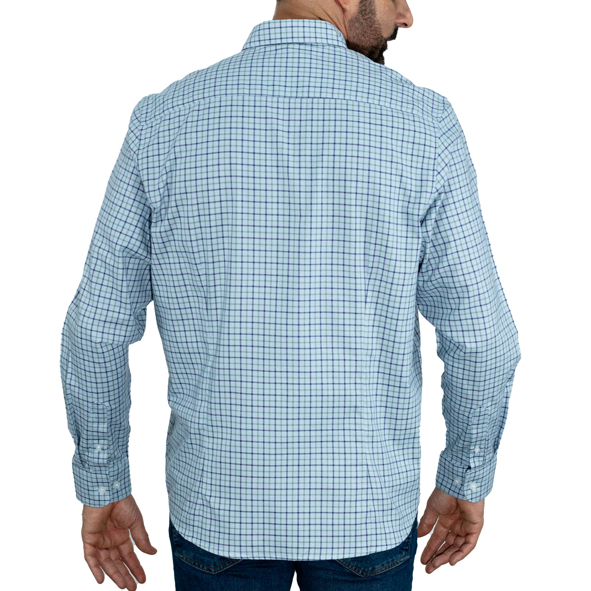 Camisa Azul Cuadros Manga Larga 100% Algodón 2510256