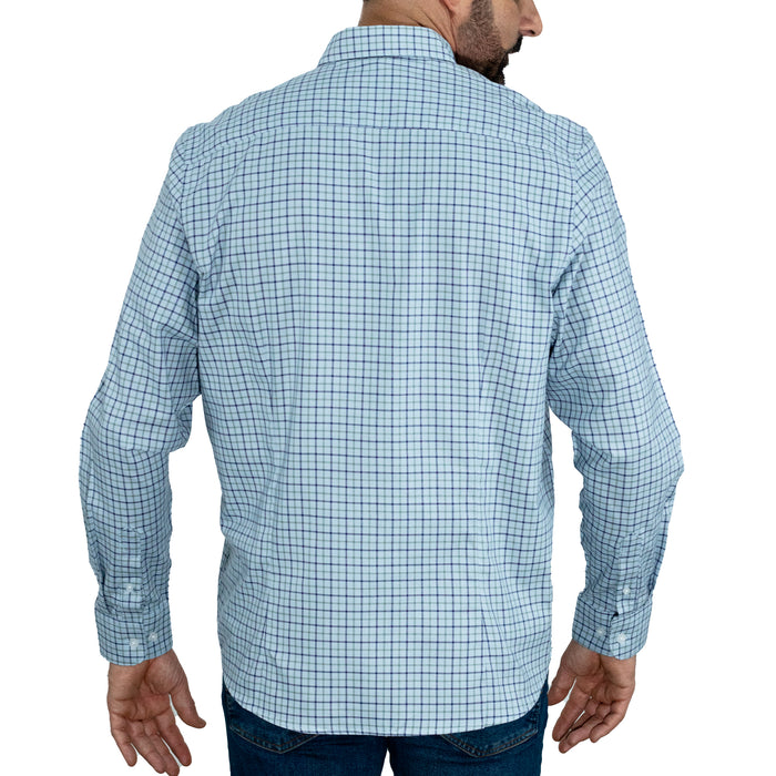 Camisa Azul Cuadros Manga Larga 100% Algodón 2510256