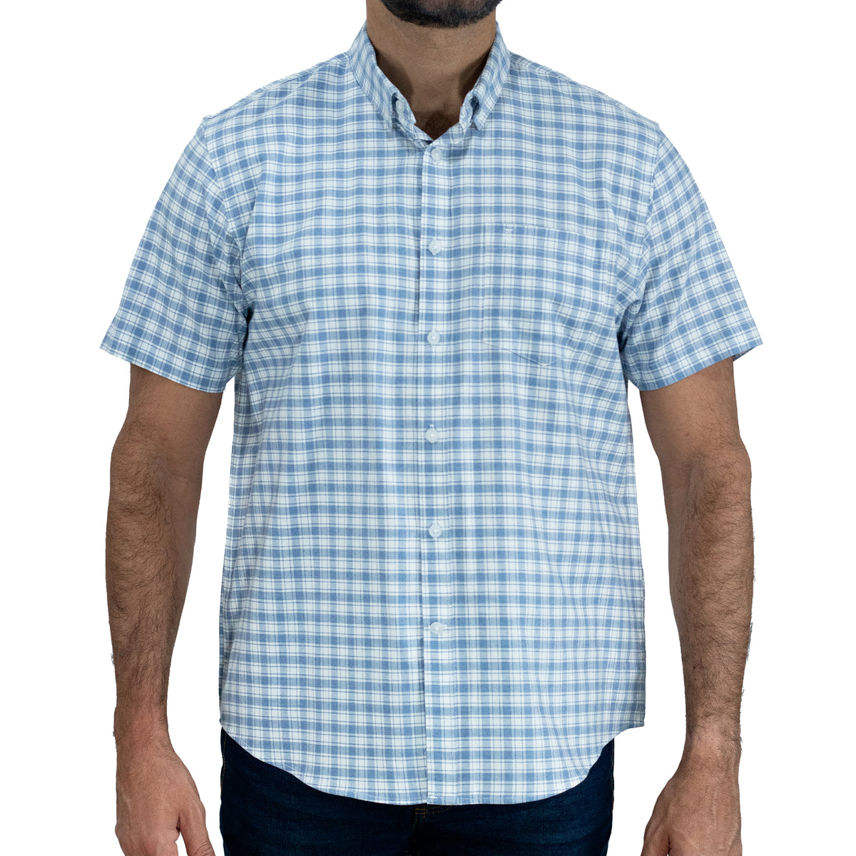 Camisa Cuadros Azul Manga Corta 100% Algodón 2510287