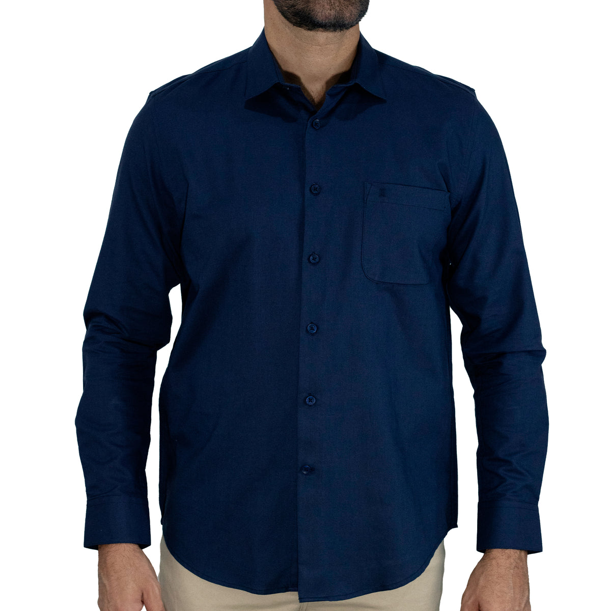 Camisa Azul Lisa Manga Larga 100% Algodón 2512305