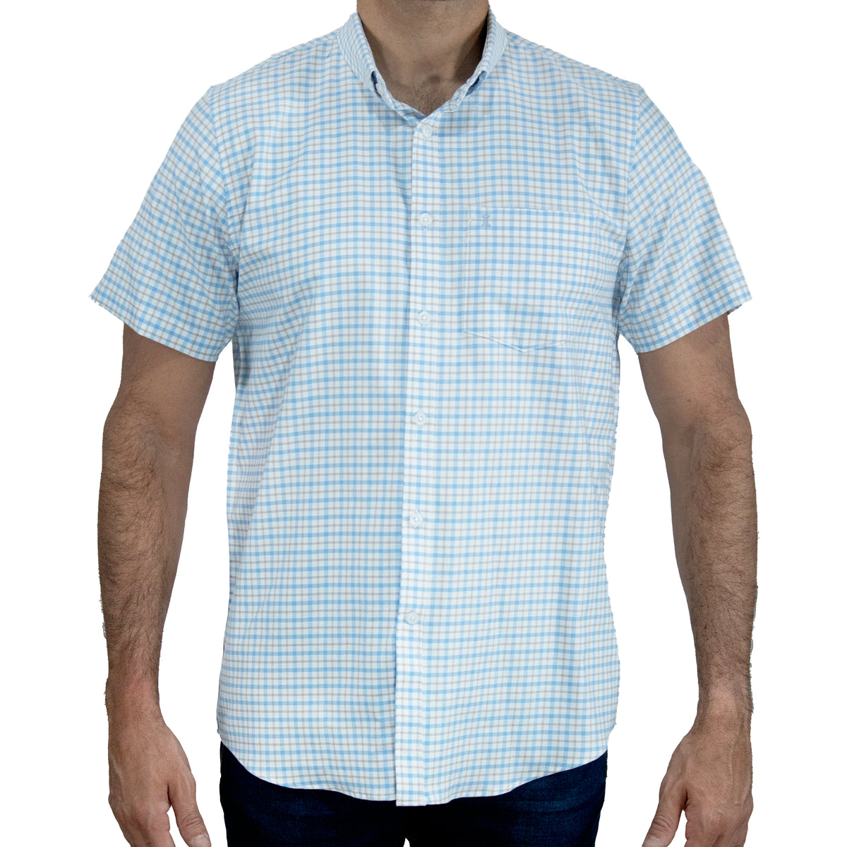Camisa Cuadros Azul Manga Corta 100% Algodón 2606126