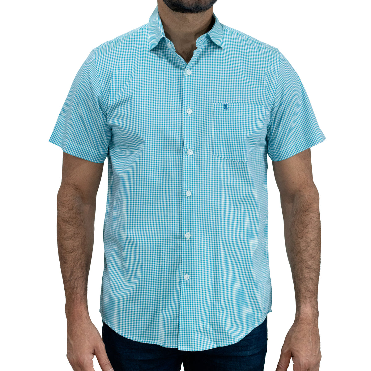 Camisa Cuadros Azul Manga Corta 100% Algodón 2607144